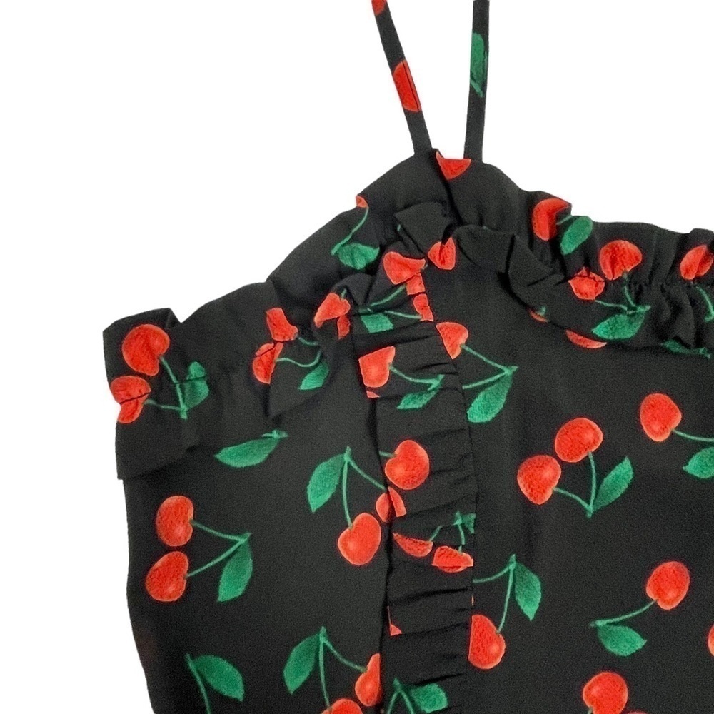 ANTHROPOLOGIE FREE GENERATION CHERRY RUFFLE PEPLUM CAMI HIGH WAISTED SHORT SET - Picture 9 of 16